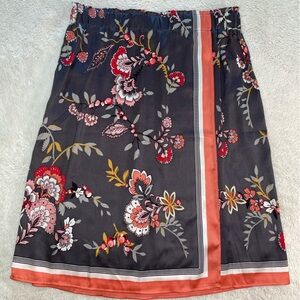 LOFT Floral Print Midi Skirt - Black and Coral